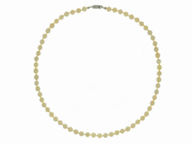 Perlenkette - Akoya-Zuchtperlen 6,7-7 mm - Creme - Champagner - 50 cm - Silber