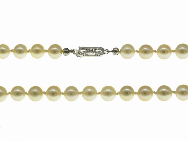 Perlenkette - Akoya-Zuchtperlen 6,7-7 mm - Creme - Champagner - 50 cm - Silber