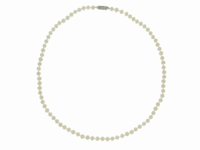 Perlenkette - Swasser-Zuchtperlen 5-5,5 mm - Wei - 45 cm - Silber