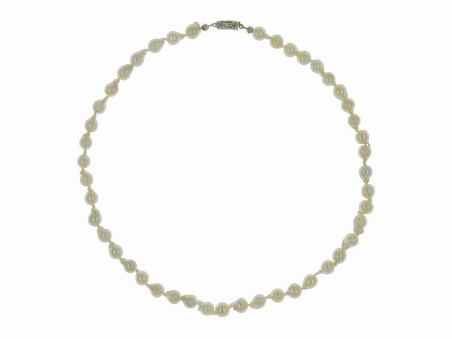 Perlenkette - Akoya-Zuchtperlen - Barock 7-7,5 mm - Wei - Creme - 39 cm - Silber