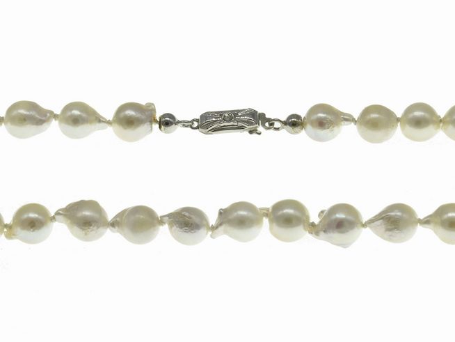 Perlenkette - Akoya-Zuchtperlen - Barock 7-7,5 mm - Wei - Creme - 39 cm - Silber