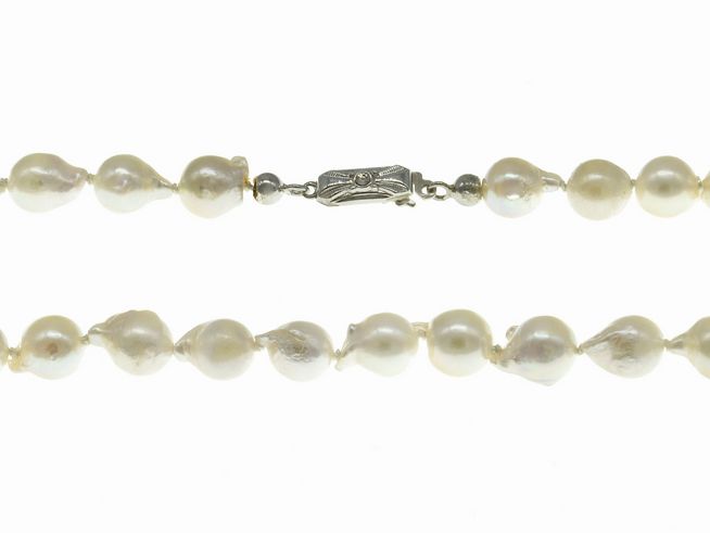 Perlenkette - Akoya-Zuchtperlen - Barock 7-7,5 mm - Wei - Creme - 41 cm - Silber