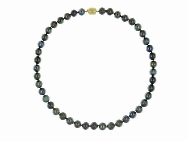 Perlenkette - Swasser-Zuchtperlen 8,5-9,5 mm - Violett - Grn - 42 cm - Gold 585