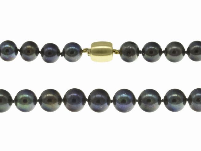 Perlenkette - Swasser-Zuchtperlen 8,5-9,5 mm - Violett - Grn - 42 cm - Gold 585
