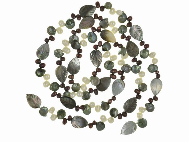 Perlenkette - Lassokette - Swasser-Zuchtperlen - Perlmutt 8,5-18 mm - Grn - Wei - Rot - 134 cm