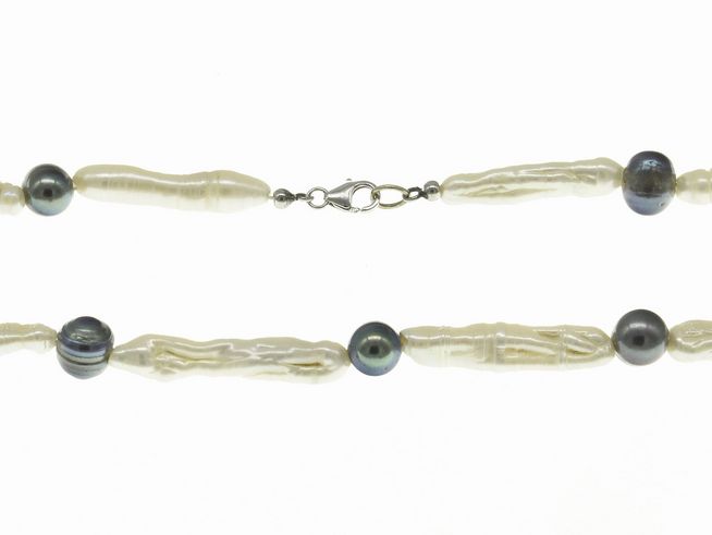 Perlenkette - Swasser-Zuchtperlen 4,5-8,5 mm - Wei - Violett - 52 cm - Silber