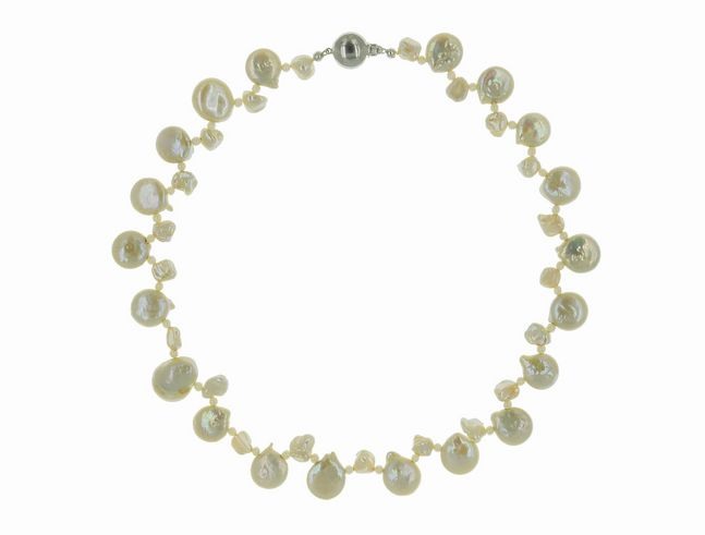 Perlenkette - Swasser-Zuchtperlen 3-15,5 mm - Wei - Creme - 42 cm - Silber