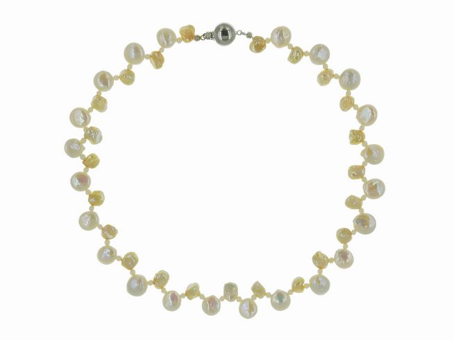 Perlenkette - Swasser-Zuchtperlen 3-10,5 mm - Wei - Creme - 44 cm - Silber