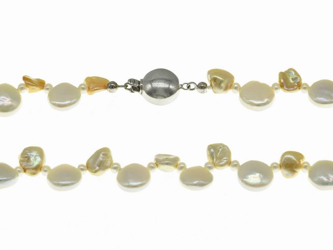 Perlenkette - Swasser-Zuchtperlen 3-10,5 mm - Wei - Creme - 44 cm - Silber