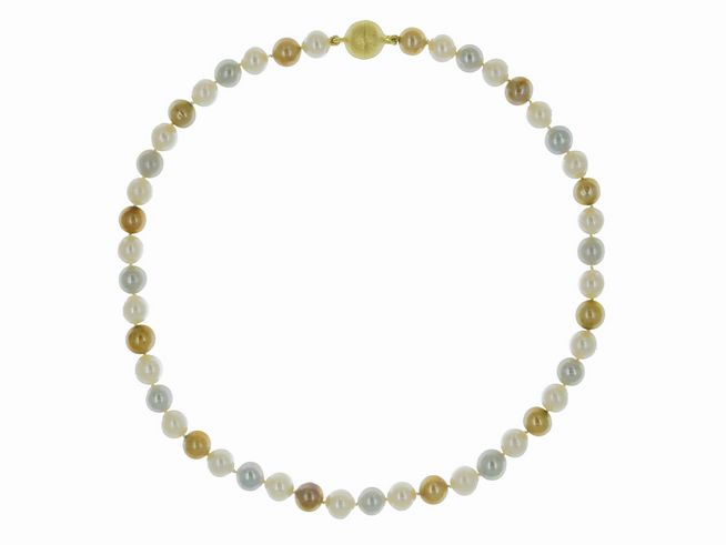Perlenkette - Swasser-Zuchtperlen 9-9,5 mm - Wei - Grau - Braun - 46 cm - Silber