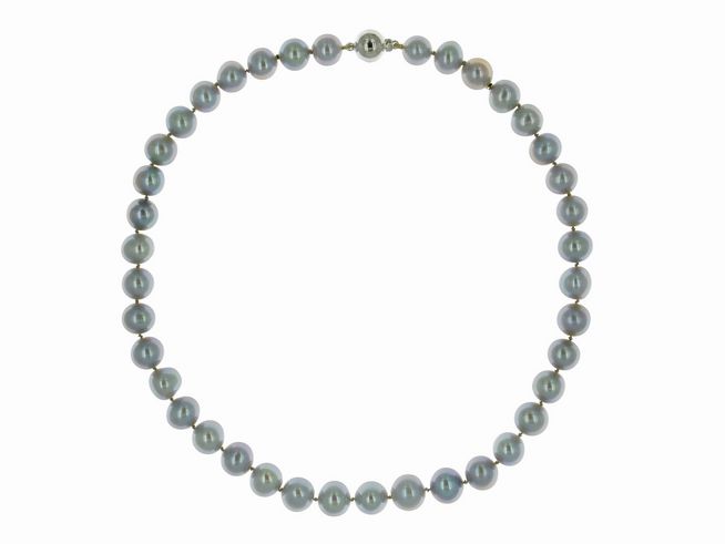 Perlenkette - Swasser-Zuchtperlen 10,5-11,5 mm - Grau - 47 cm - Silber
