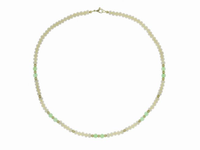 Perlenkette - Swasser-Zuchtperlen - Chrysopras 5-5,5 mm - Wei - Grn - 46 cm - Silber