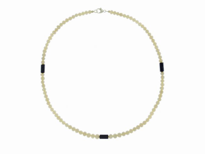 Perlenkette - Swasser-Zuchtperlen - Lapislazuli 4,5-5 mm - Wei - Blau - 44 cm - Silber