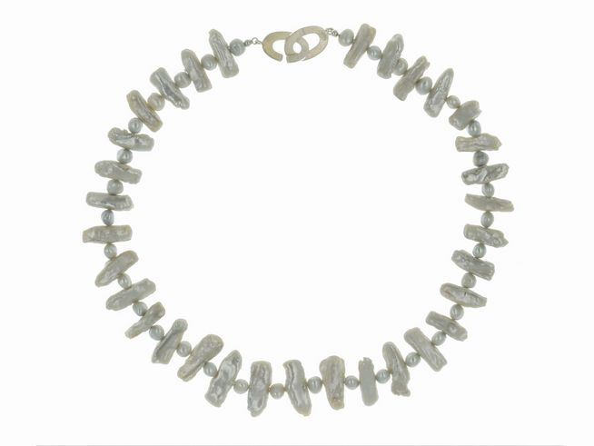 Perlenkette - Swasser-Zuchtperlen 5-21,5 mm - Grau - 52 cm - Silber
