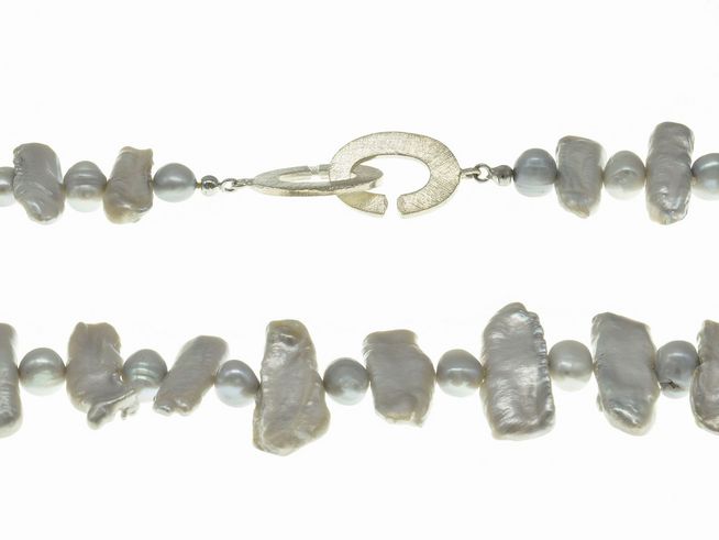 Perlenkette - Swasser-Zuchtperlen 5-21,5 mm - Grau - 52 cm - Silber