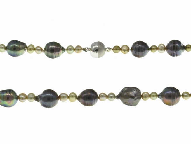 Perlenkette - Swasser-Zuchtperlen 4,5-10 mm - Grn, Violett - 48 cm - Silber