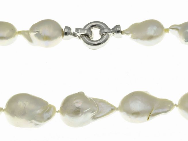 Perlenkette 46 cm - Sterling Silber rhod. - wei - Zuchtperlen - 16,3 x 11,3 mm