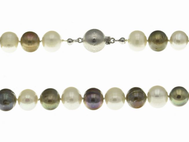 Perlenkette 45 cm - Sterling Silber - wei - grn - braun - Zuchtperlen
