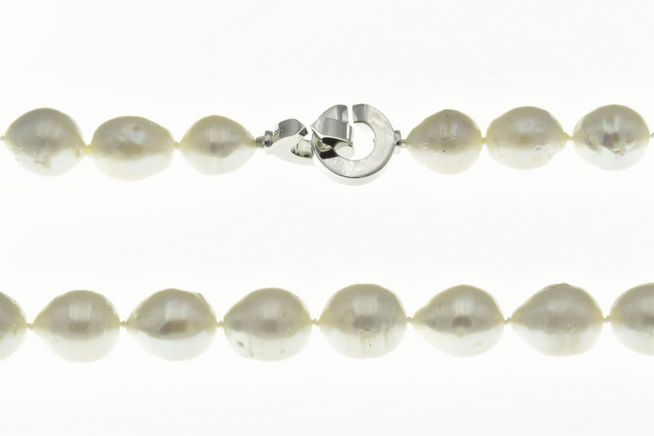 Perlenkette - 45 cm - Silber - wei - Rund - Zuchtperlen - 11,5 x 11,5 mm
