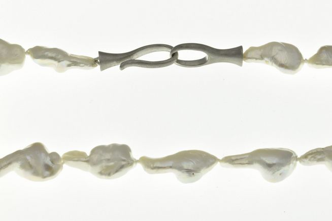 Perlenkette - 44 cm - wei - Barock - Zuchtperlen - Silber rhodiniert