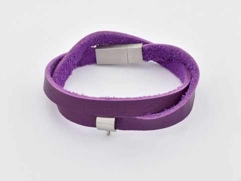 Armband - Leder - 2 fach glatt - lila - 19 cm