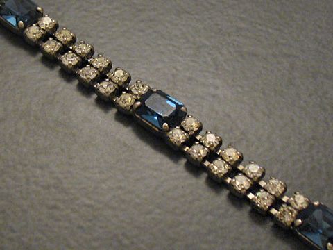 Strass Armband - dunkelblau - 18,5-21 cm - silberfarben - elegant