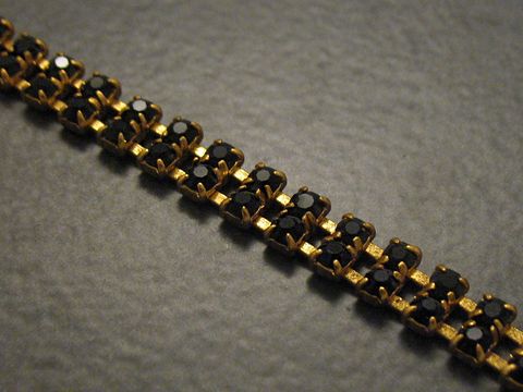 Strass Armband - schwarz - 18,5 cm - goldfarben - zart