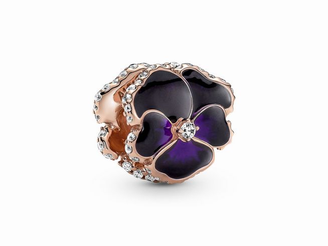 Pandora violetter Stiefmtterchen Blume Charm - 780777C01 - Rosgold Verg. - Emaille Zirkonia - Lila
