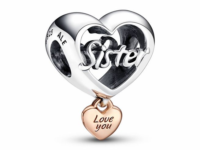 Pandora Love You Sister - Herz-Charm - 782244C00 - 585 RosgoldVerg. + Silber