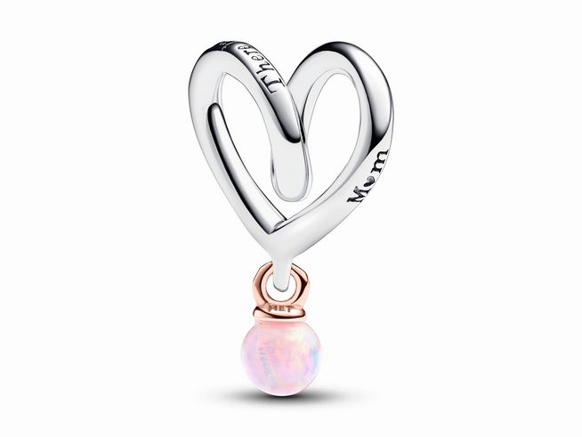 Pandora 783242C01 Bicolor Eingehlltes Herz Charm - Silber + Rosgold Vergoldung - Synthetic Opal Pink
