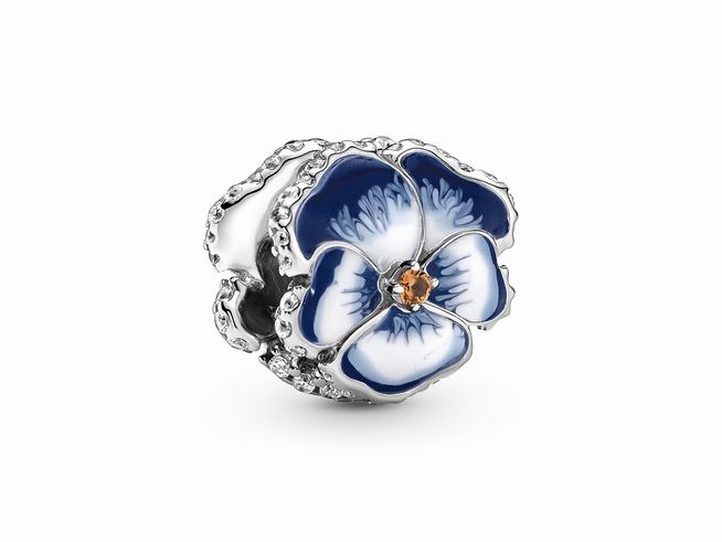 Pandora Blau Stiefmtterchen Blume Charm - 790777C02 - Silber - Emaille Steinmix - Multicolor