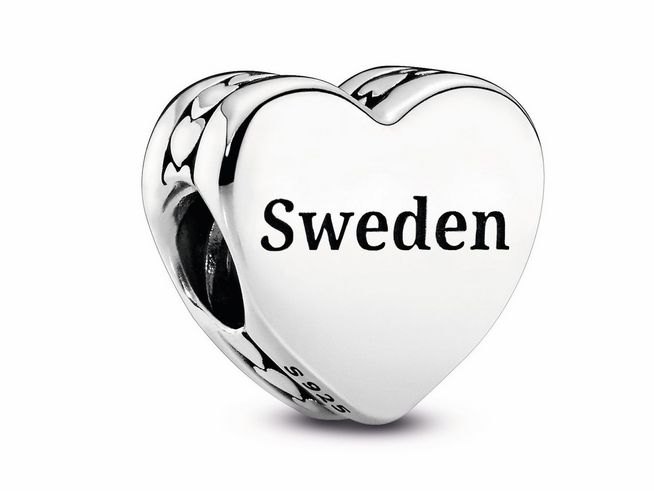Pandora  Herz - schwedisches Dalapferd + Schriftzug Sweden - 792015_E036 - Sterling Silber