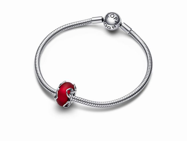 Pandora Charm 792497C01 - rotes Muranoglas mit Herzen - Silber - Rot