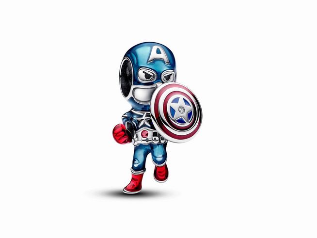 Pandora Marvel 793129C01 - Marvel The Avengers Captain America Charm - Silber - Zirkonia Blau