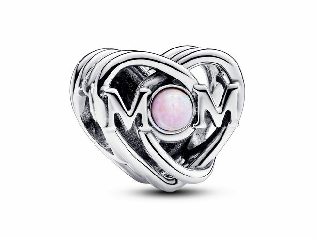 Pandora 793233C01 Offen gearbeiteter Mama & Herz Charm - Silber - Synthetic Opal Pink