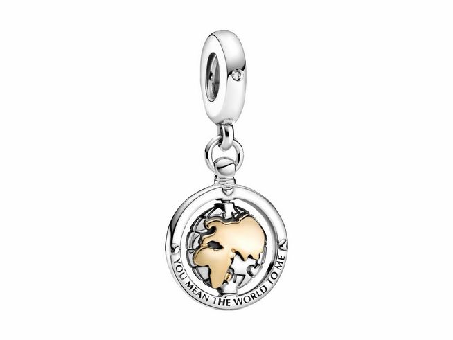 Pandora Charm Anhnger - 799303C01 - Welt Weltkugel Sterling Silber und Gold 585 - Zirkonia