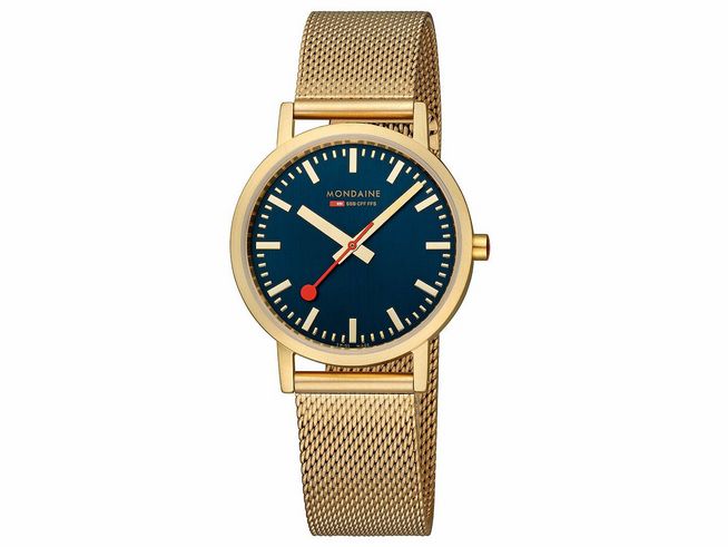 Mondaine Classic Uhr - A660.30314.40SBM - 36 mm - IP Gelbgoldvergoldung - Ocean Blau