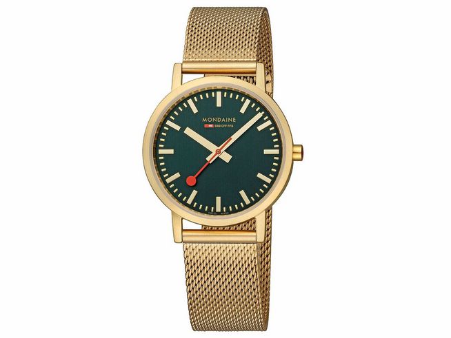 Mondaine Classic Uhr - A660.30314.60SBM - 36 mm - IP Gelbgoldvergoldung - Wald-Grn