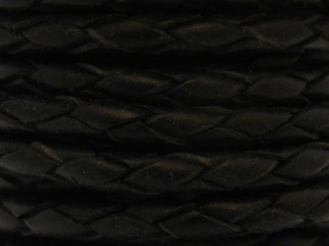 Lederband geflochten - Schwarz - 14 cm - 3 mm - Silber Karabiner - black