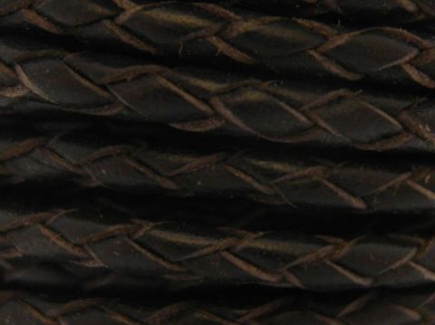 Lederband geflochten - Dunkelbraun - 14 cm - 3 mm - Silber Karabiner - chocolate