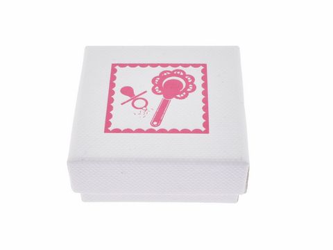 Geschenkschachtel - Rassel mit Schnuller - weiß - rosa - 4,5 x 4,5 cm
