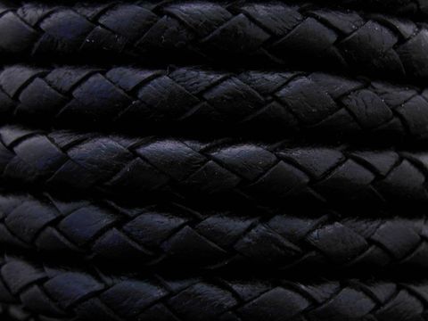 Leder geflochten Schwarz 100 cm - 6 mm - matt. Edelstahl Steckverschlu - black