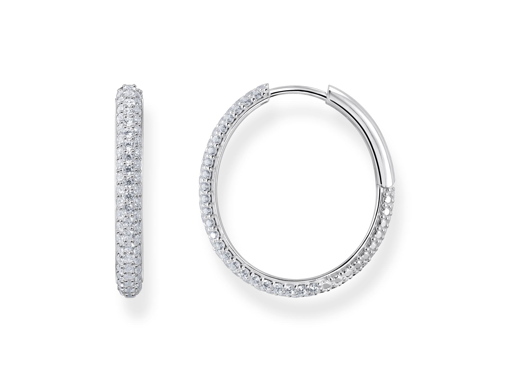 Weißgoldene Creolen von Thomas Sabo mit funkelndem Zirkonia-Besatz, elegantes Design für jeden Anlass, kombiniert zeitlosen Stil mit modernem Flair.