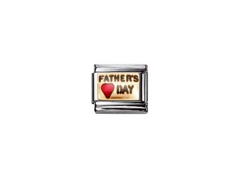 Ein emailliertes Charm mit der Aufschrift FATHER'S DAY und einem roten Herzen, gefertigt von Nomination, ideal als Geschenk zum Vatertag.