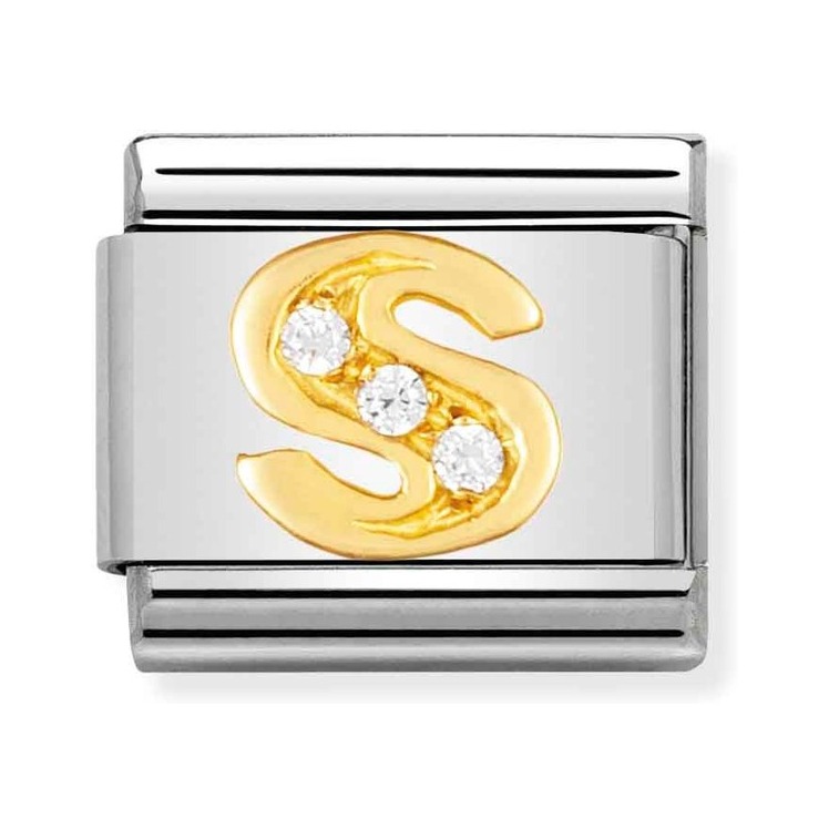 Nomination Composable Classic Charm Buchstabe S - Edelstahl, Gold 750 Gelbgold, Zirkonia