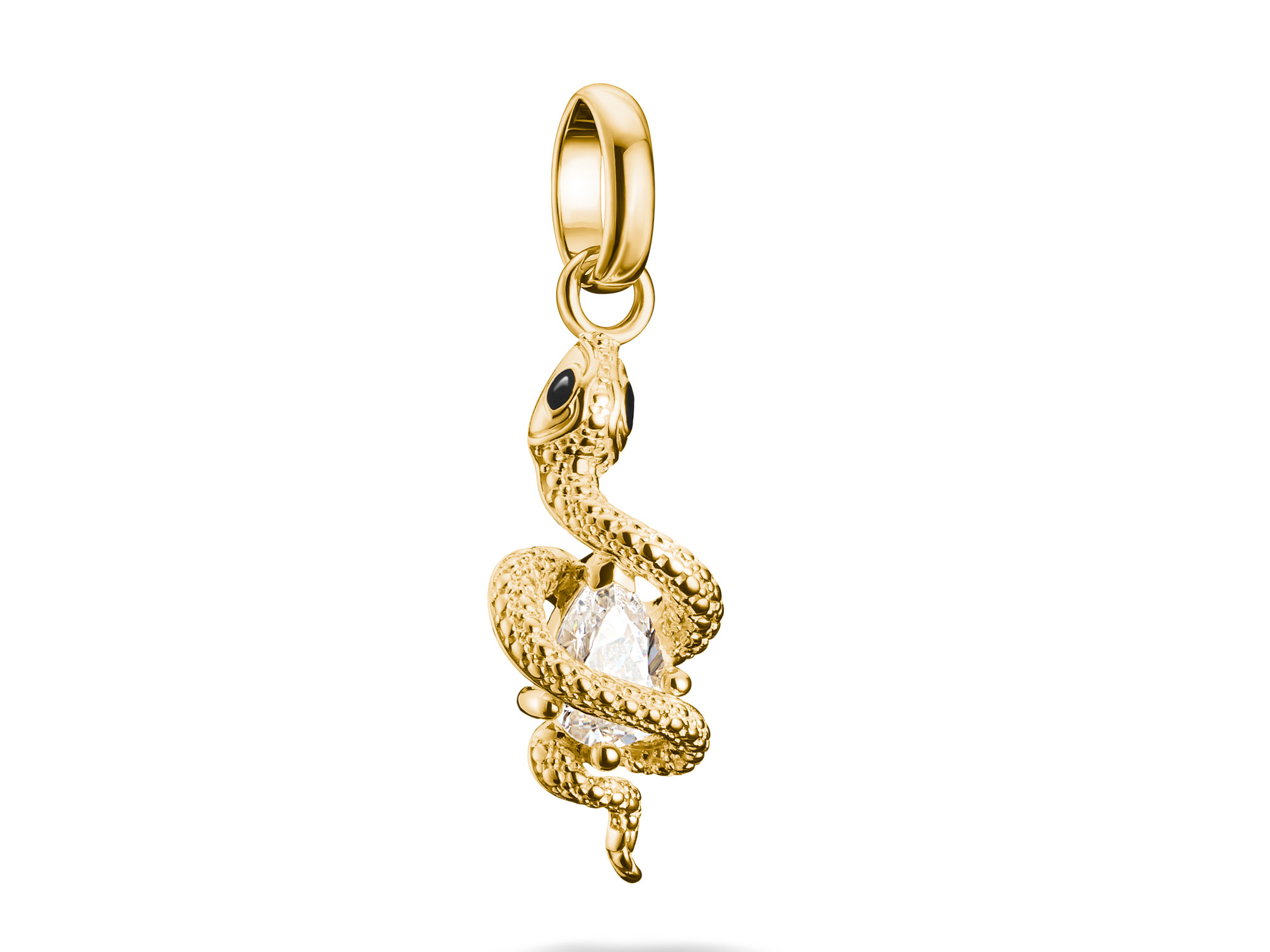 Charm von Thomas Sabo in Form einer Schlange aus Silber mit Vergoldung, verziert mit Zirkonia und Kaltemail, elegant geschwungen und detailreich gestaltet, ideal für den Charm Club CONNECT.