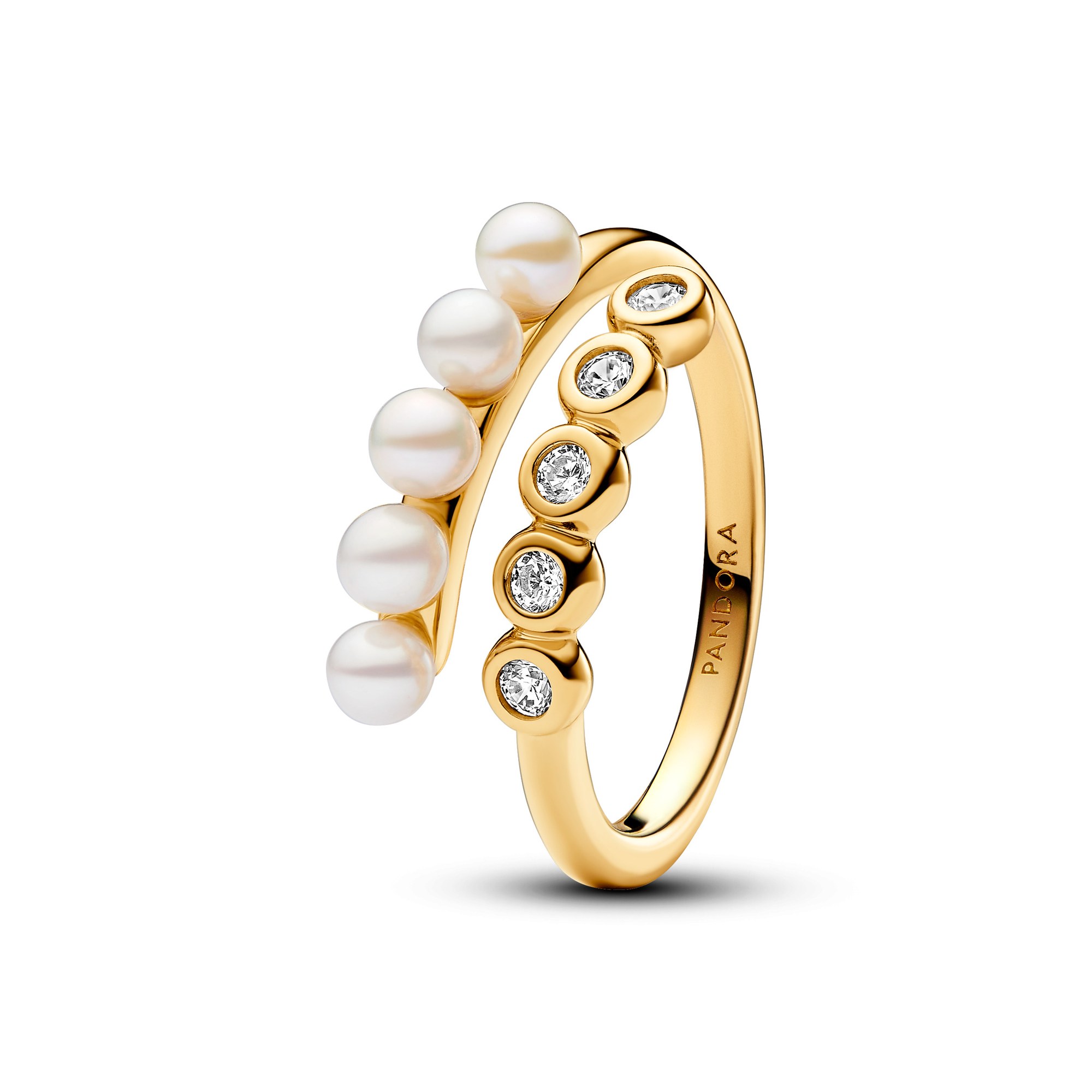 Pandora Zuchtperlen & Steine Offener Ring - Gelbgold verg. - Steinmix Weiß