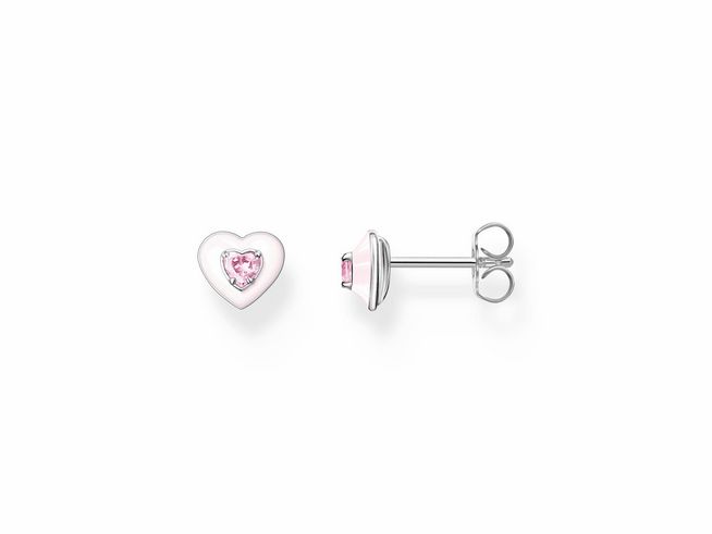 Ohrstecker in Herzform aus Silber mit pinkfarbener Emaille und Zirkonia, Hersteller Thomas Sabo, Modell H2268-041-9, idealer Ohrschmuck für jeden Anlass.