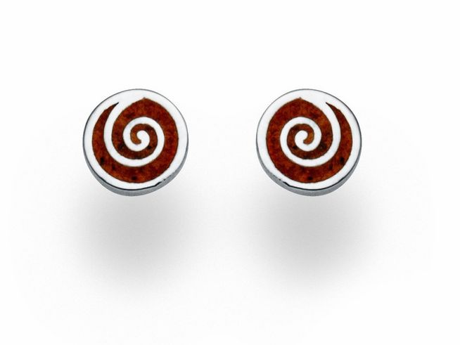 Sterling Silber Ohrringe Ohrstecker Spirale mit Bernstein eingesetzt von DUR, elegantes Design mit rot-braunem Farbton und feinem spiralförmigem Muster für stilvolle Akzente.