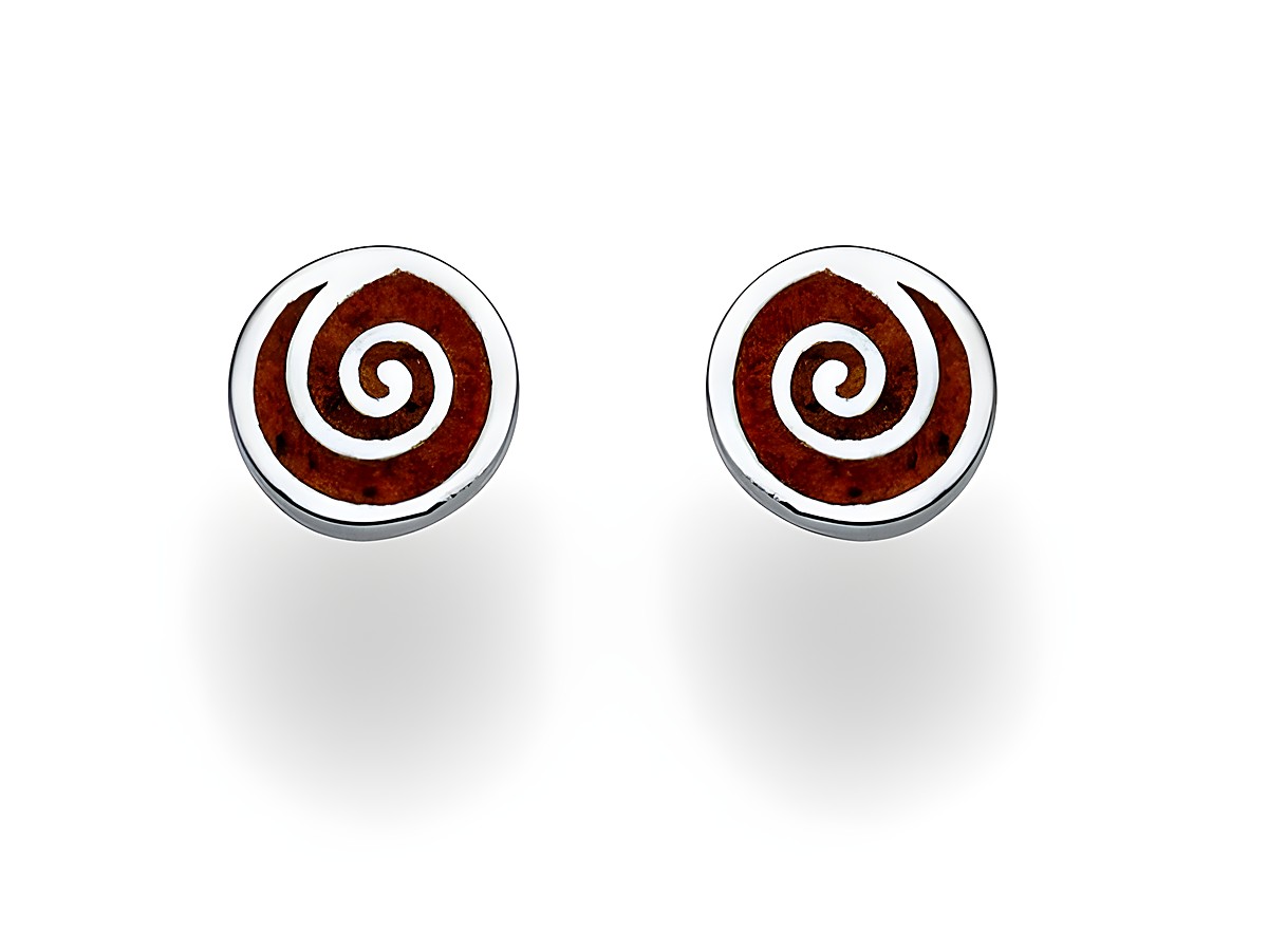 Sterling Silber Ohrringe Ohrstecker Spirale mit Bernstein eingesetzt von DUR, elegantes Design mit rot-braunem Farbton und feinem spiralförmigem Muster für stilvolle Akzente.